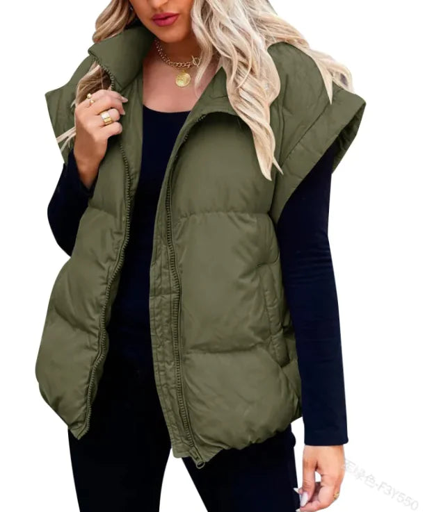 Solid Color Cotton-padded Vest Coat