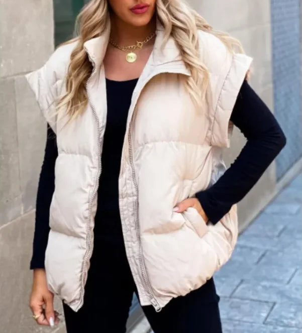 Solid Color Cotton-padded Vest Coat