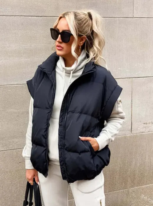 Solid Color Cotton-padded Vest Coat